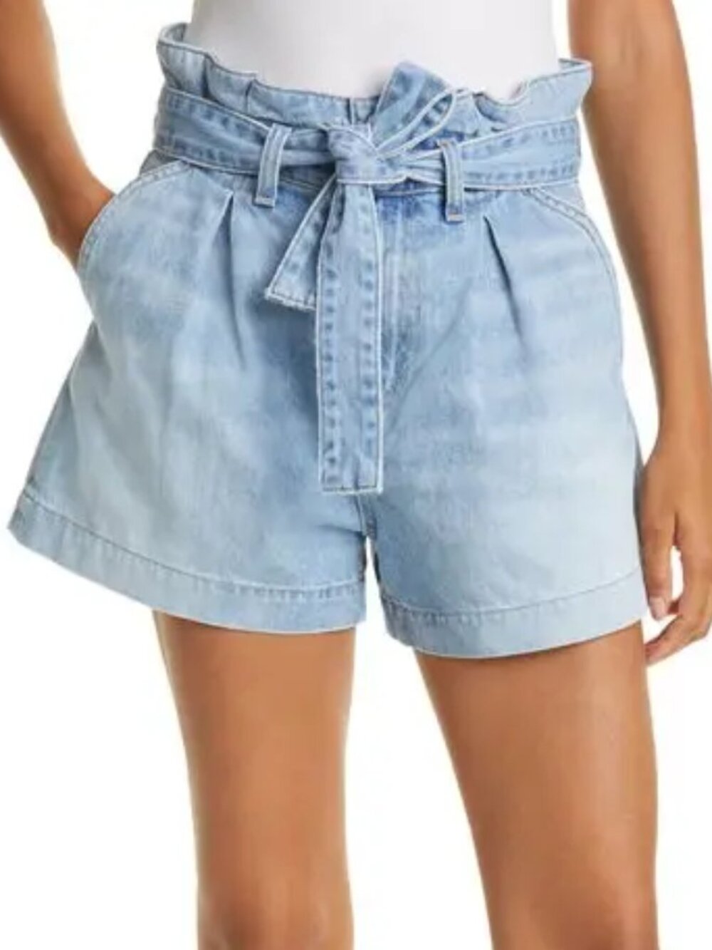 Veronica Beard 'Nori' High-Waist Denim Paper-Bag Shorts, Nova Wash
